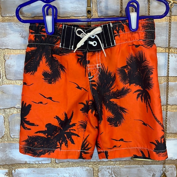 Crazy 8 Orange Tropical Graphic Print Swim Trunks, Toddler Size 2T. - Picture 2 of 6